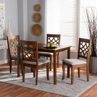 Baxton Studio Celina-Grey/Walnut-5PC Dining Set Celina Modern and Contemporary Grey Fabric Upholstered and Walnut Brown Finished Wood 5-Piece Dining Set